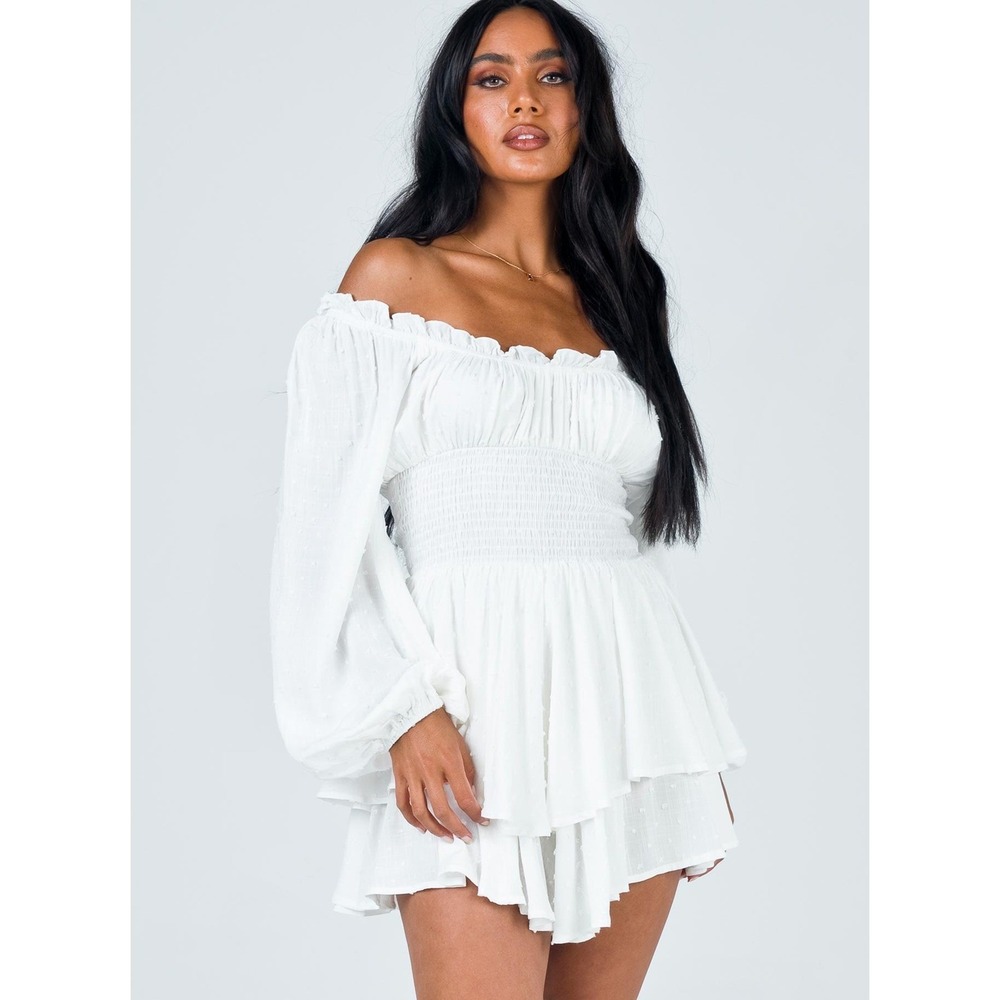 Princess Polly The Love Galore Long‎ Sleeve Off Shoulder Romper White - 12